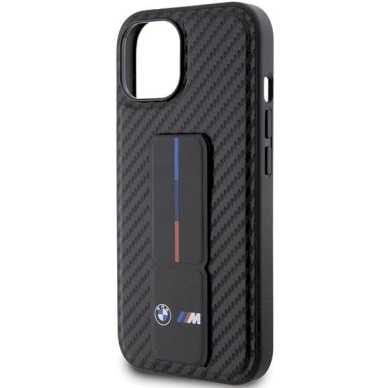 Originalus BMW dėklas Grip Stand Smooth & Carbon iPhone 15 - Juodas 5