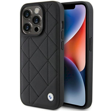 Originalus BMW dėklas Leather Quilted iPhone 15 Pro Max - Juodas