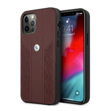 Originalus dėklas BMW BMHCP12LRSPPR iPhone 12 Pro Max 6,7" Raudonas hardcase Leather Curve Perforate