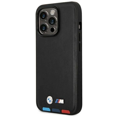 Originalus dėklas BMW BMHCP14L22PTDK iPhone 14 Pro 6.1 Juodas Leather Stamp Tricolor 1