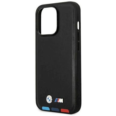 Originalus dėklas BMW BMHCP14L22PTDK iPhone 14 Pro 6.1 Juodas Leather Stamp Tricolor 5