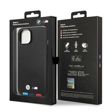 Originalus dėklas BMW BMHCP14S22PTDK iPhone 14 6.1 Juodas Leather Stamp Tricolor 7