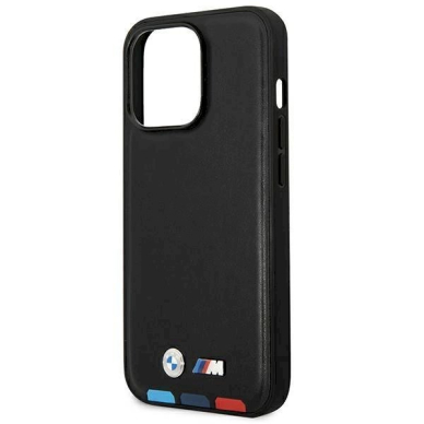 Originalus dėklas BMW BMHMP14L22PTDK iPhone 14 Pro 6.1 Juodas Leather Stamp Tricolor Magsafe 5