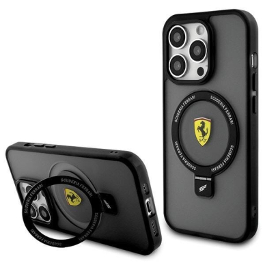 Originalus dėklas Ferrari FEHMP15SUSCAK iPhone 15 6.1  Juodas hardcase Ring Stand 2023 Collection MagSafe 2