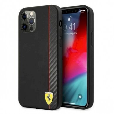 Originalus dėklas Ferrari FESAXHCP12LBK iPhone 12 Pro Max 6.7  Juodas hardcase On Track Carbon Stripe