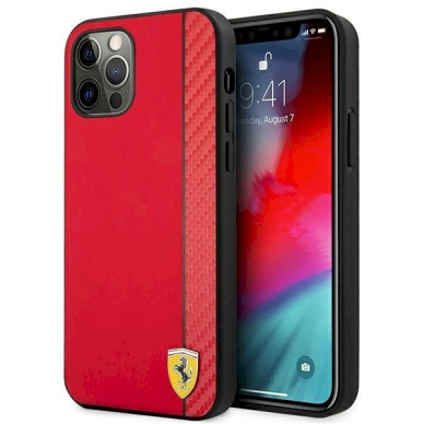 Originalus dėklas Ferrari FESAXHCP12LRE iPhone 12 Pro Max 6.7  Raudonas hardcase On Track Carbon Stripe