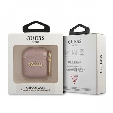 Originalus dėklas Guess GUA2SASMP AirPods cover rožinis/rožinis Saffiano Script Metal Collection 2