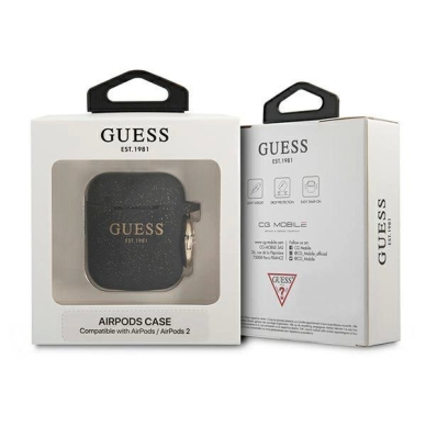 Originalus dėklas Guess GUA2SGGEK AirPods cover Juodas Silicone Glitter 1