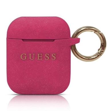 Originalus dėklas Guess GUACCSILGLFU AirPods cover fuchsia / fuchsia Silicone Glitter