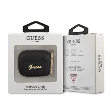 Originalus dėklas Guess GUAPSASMK AirPods Pro cover Juodas Saffiano Script Metal Collection 2