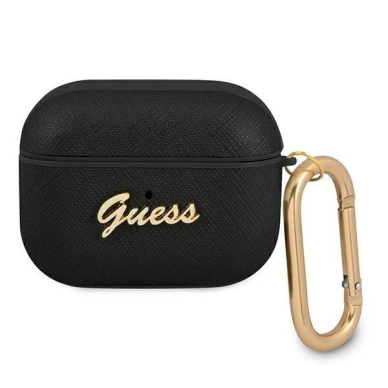 Originalus dėklas Guess GUAPSASMK AirPods Pro cover Juodas Saffiano Script Metal Collection