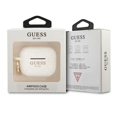 Originalus dėklas Guess GUAPSGGEH AirPods Pro cover Baltas/Baltas Silicone Glitter 2