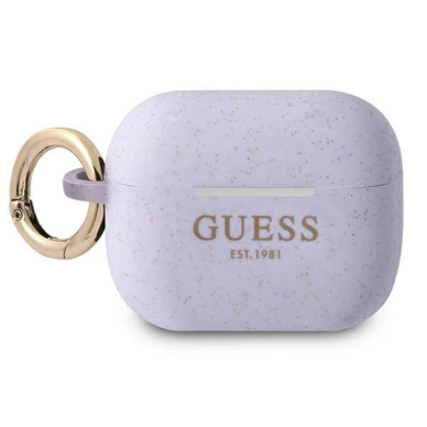 Originalus dėklas Guess GUAPSGGEU AirPods Pro cover Violetinis Silicone Glitter