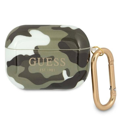 Originalus dėklas Guess GUAPUCAMA AirPods Pro cover žalias/khaki Camo Collection