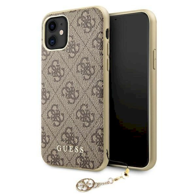 Originalus dėklas Guess GUHCN61GF4GBR iPhone 11 6.1  / Xr Rudas/Rudas hard case 4G Charms Collection