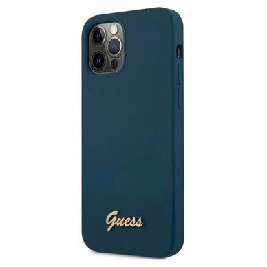 Originalus dėklas Guess GUHCP12LLSLMGBL iPhone 12 Pro Max 6.7  Mėlynas/Mėlynas hardcase Metal Logo Script 1