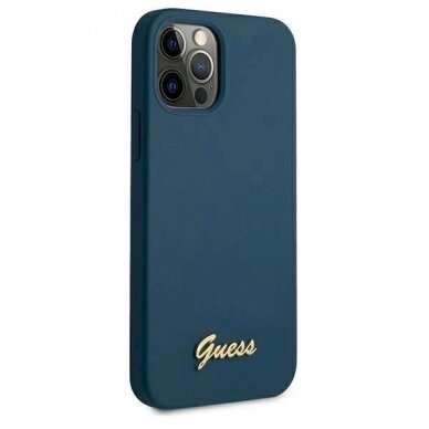 Originalus dėklas Guess GUHCP12LLSLMGBL iPhone 12 Pro Max 6.7  Mėlynas/Mėlynas hardcase Metal Logo Script 3