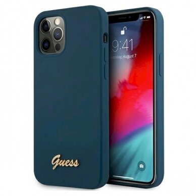 Originalus dėklas Guess GUHCP12LLSLMGBL iPhone 12 Pro Max 6.7  Mėlynas/Mėlynas hardcase Metal Logo Script