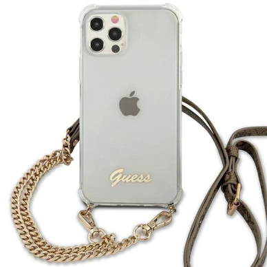 Originalus dėklas Guess GUHCP12MKC4GSGO iPhone 12/12 Pro 6.1  Permatomas hard case 4G Gold Chain 2