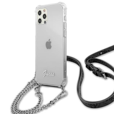 Originalus dėklas Guess GUHCP12MKC4GSSI iPhone 12/12 Pro 6.1  Permatomas hardcase 4G Silver Chain 1