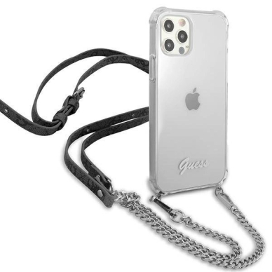 Originalus dėklas Guess GUHCP12MKC4GSSI iPhone 12/12 Pro 6.1  Permatomas hardcase 4G Silver Chain 3