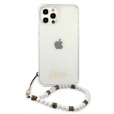 Originalus dėklas Guess GUHCP12MKPSWH iPhone 12/12 Pro 6.1  Permatomas Hardcase Baltas Pearl 2