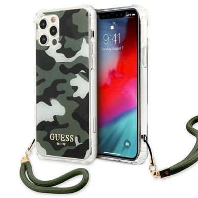 Originalus dėklas Guess GUHCP12MKSARKA iPhone 12/12 Pro 6.1  žalias/khaki hardcase Camo Collection