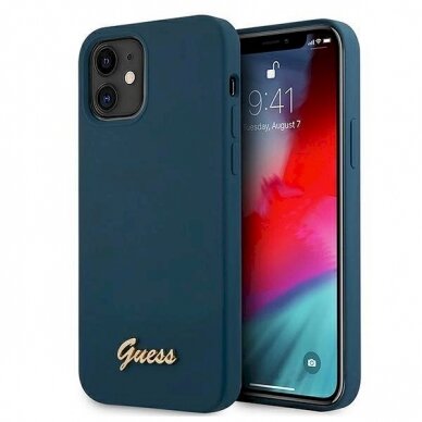 Originalus dėklas Guess GUHCP12SLSLMGBL iPhone 12 mini 5.4  Mėlynas/Mėlynas hardcase Metal Logo Script