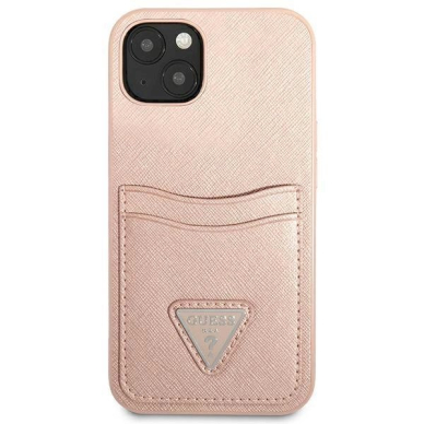 Originalus dėklas Guess GUHCP13MPSATPP iPhone 13 6.1 rožinis / rožinis hardcase SaffianoTriangle Logo Cardslot 2