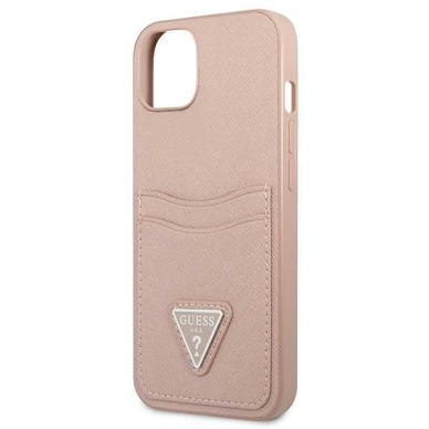 Originalus dėklas Guess GUHCP13MPSATPP iPhone 13 6.1 rožinis / rožinis hardcase SaffianoTriangle Logo Cardslot 5