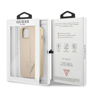 Originalus dėklas Guess GUHCP13SPSATLE iPhone 13 mini 5,4 Kreminis hardcase SaffianoTriangle Logo 7