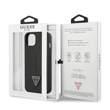 Originalus dėklas Guess GUHCP13SPSATLK iPhone 13 mini 5,4 Juodas hardcase SaffianoTriangle Logo 7