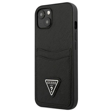 Originalus dėklas Guess GUHCP13SPSATPK iPhone 13 mini 5,4 Juodas hardcase SaffianoTriangle Logo Cardslot 1