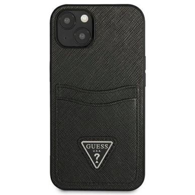 Originalus dėklas Guess GUHCP13SPSATPK iPhone 13 mini 5,4 Juodas hardcase SaffianoTriangle Logo Cardslot 2