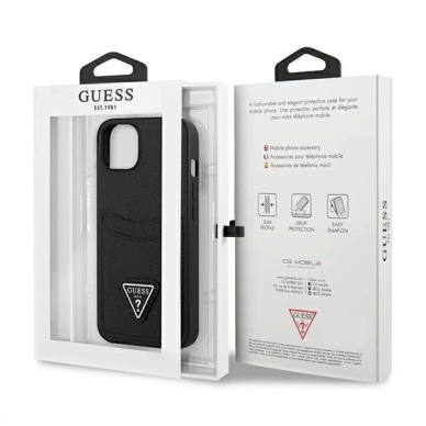 Originalus dėklas Guess GUHCP13SPSATPK iPhone 13 mini 5,4 Juodas hardcase SaffianoTriangle Logo Cardslot 7