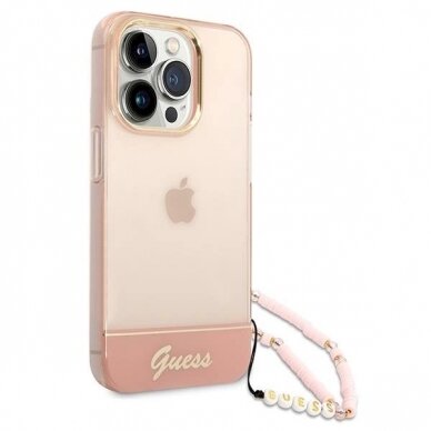 Originalus dėklas Guess GUHCP14LHGCOHP iPhone 14 Pro 6.1  rožinis/rožinis hardcase Translucent Pearl Strap 2