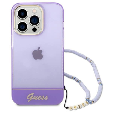 Originalus dėklas Guess GUHCP14LHGCOHU iPhone 14 Pro 6.1  Violetinis hardcase Translucent Pearl Strap 1