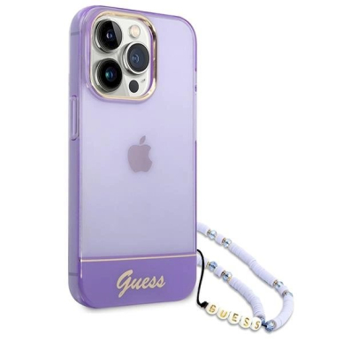 Originalus dėklas Guess GUHCP14LHGCOHU iPhone 14 Pro 6.1  Violetinis hardcase Translucent Pearl Strap 2