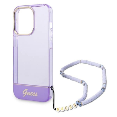 Originalus dėklas Guess GUHCP14LHGCOHU iPhone 14 Pro 6.1  Violetinis hardcase Translucent Pearl Strap 4