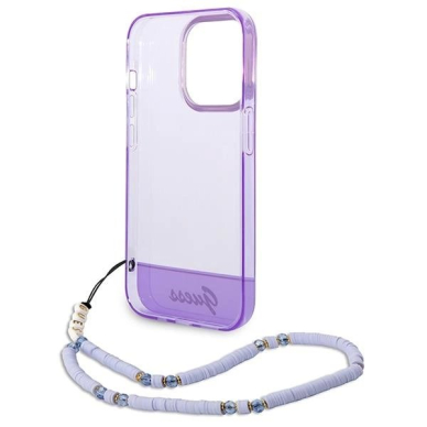 Originalus dėklas Guess GUHCP14LHGCOHU iPhone 14 Pro 6.1  Violetinis hardcase Translucent Pearl Strap 5