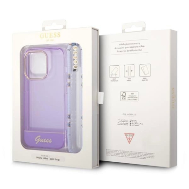 Originalus dėklas Guess GUHCP14LHGCOHU iPhone 14 Pro 6.1  Violetinis hardcase Translucent Pearl Strap 6