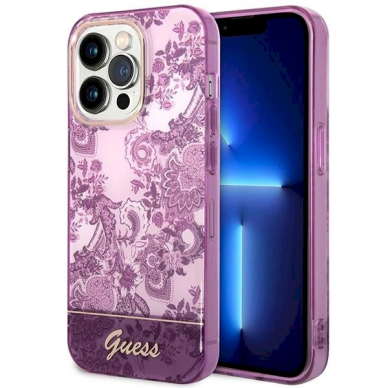 Originalus dėklas Guess GUHCP14LHGPLHF iPhone 14 Pro 6.1 Rožinis hardcase Porcelain Collection