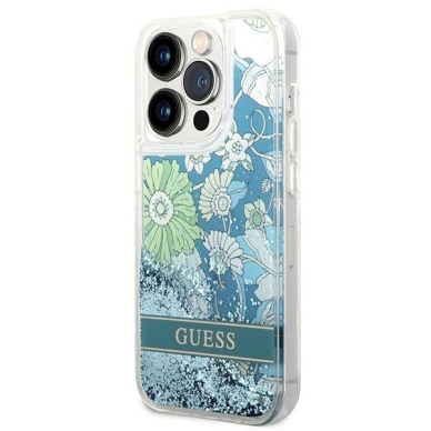 Originalus dėklas Guess GUHCP14LLFLSN iPhone 14 Pro 6.1  žalias/žalias hardcase Flower Liquid Glitter 1