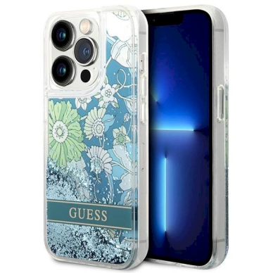 Originalus dėklas Guess GUHCP14LLFLSN iPhone 14 Pro 6.1  žalias/žalias hardcase Flower Liquid Glitter