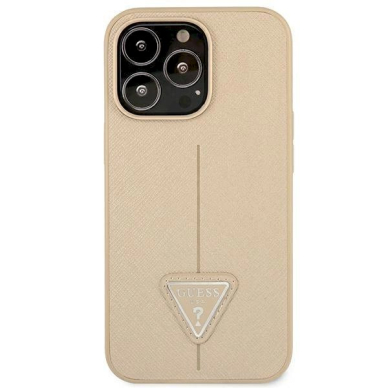 Originalus dėklas Guess GUHCP14LPSATLE iPhone 14 Pro 6,1 Kreminis hardcase SaffianoTriangle Logo 2