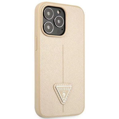 Originalus dėklas Guess GUHCP14LPSATLE iPhone 14 Pro 6,1 Kreminis hardcase SaffianoTriangle Logo 3