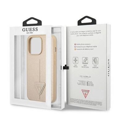 Originalus dėklas Guess GUHCP14LPSATLE iPhone 14 Pro 6,1 Kreminis hardcase SaffianoTriangle Logo 7