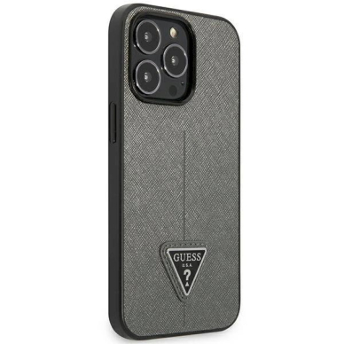 Originalus dėklas Guess GUHCP14LPSATLG iPhone 14 Pro 6.1 silver / silver hardcase SaffianoTriangle Logo 3