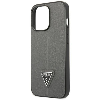 Originalus dėklas Guess GUHCP14LPSATLG iPhone 14 Pro 6.1 silver / silver hardcase SaffianoTriangle Logo 5