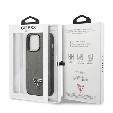 Originalus dėklas Guess GUHCP14LPSATLG iPhone 14 Pro 6.1 silver / silver hardcase SaffianoTriangle Logo 7